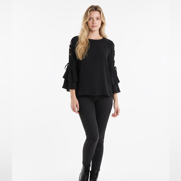 Pleione Tiered Bell Sleeve Lace-Up Top – NWT - Picture 11 of 11